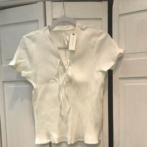 Anthropologie NWT White ribbed Top- XL